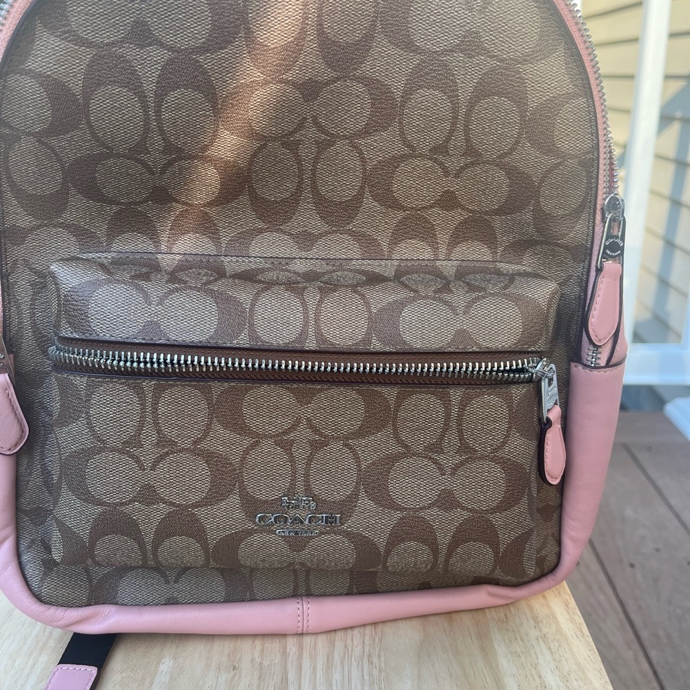 Coach Signature Brown and Pink Backpack